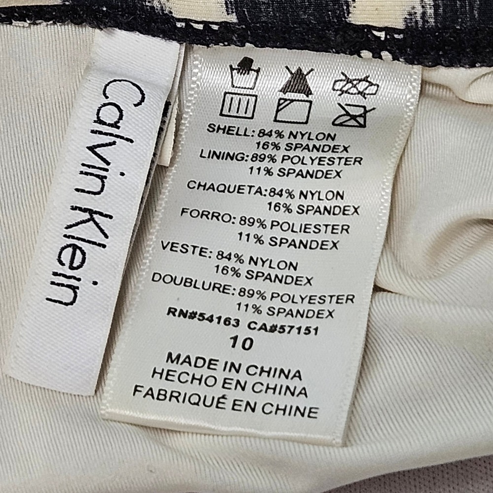 Calvin Klein Zebra Ikat Ruched One Piece Swimsuit Black White Womens 10 - Picture 5 of 5